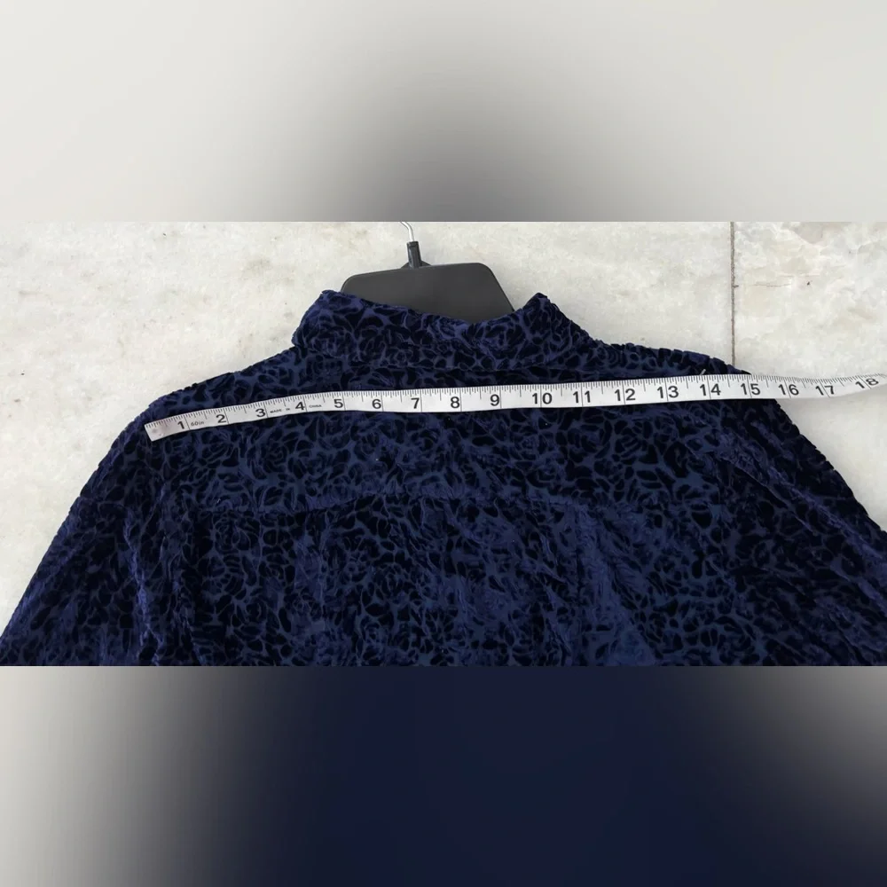 Y2K Merona Top Button Up Velvet Burnout Blue Silk Blouse Womens XS Whimsigoth - Picture 8 of 10